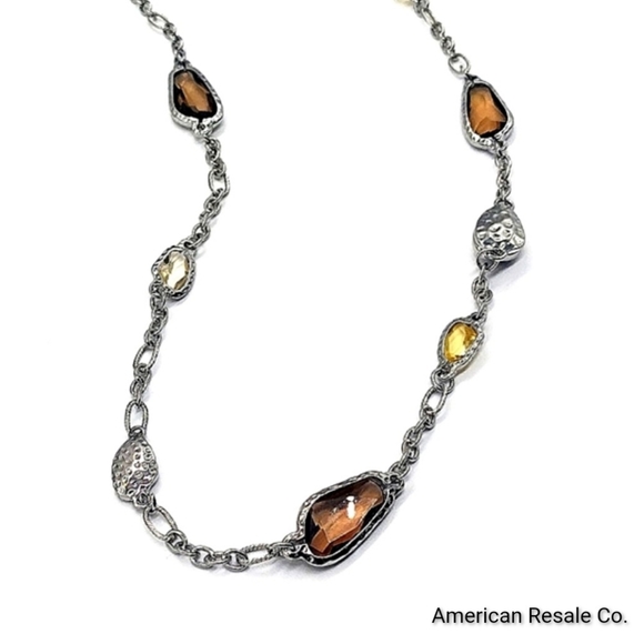 CHICO'S Topaz Citrine Gemstone Statement Layered Convertible Necklace in Silver - Picture 2 of 7